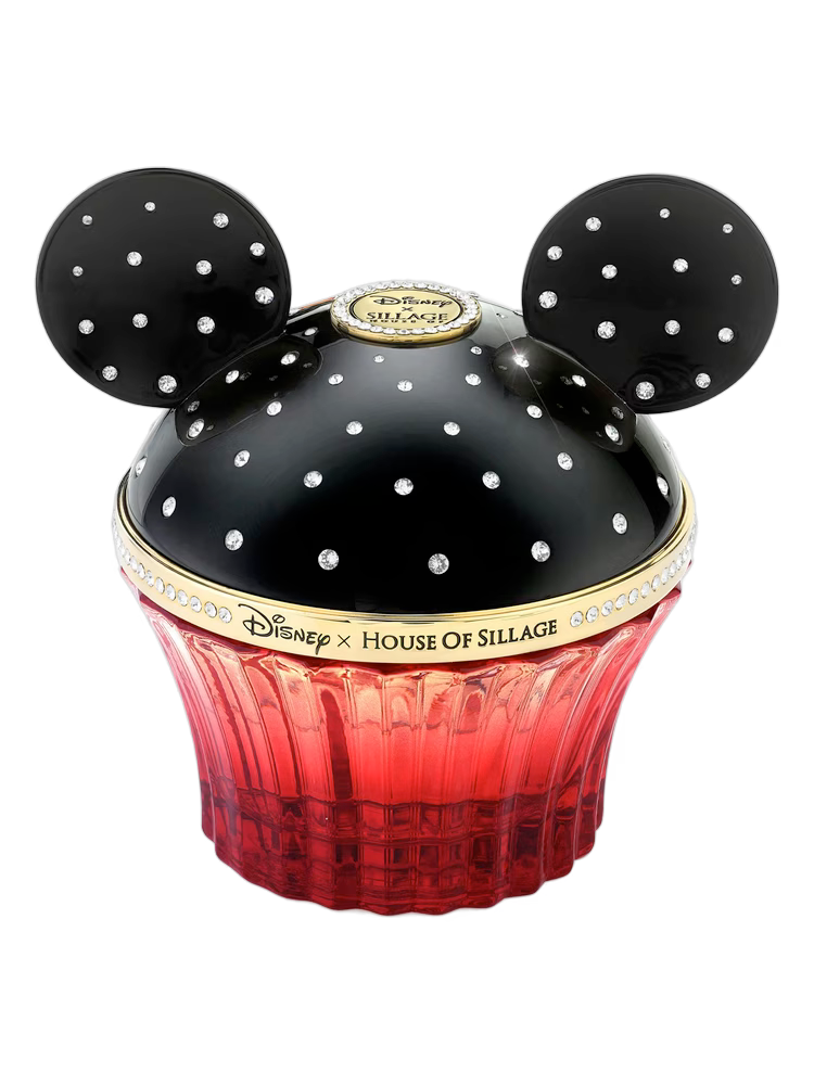 Perfume bottle with Mickey Mouse ears featuring Disney and House of Sillage branding on a white background.