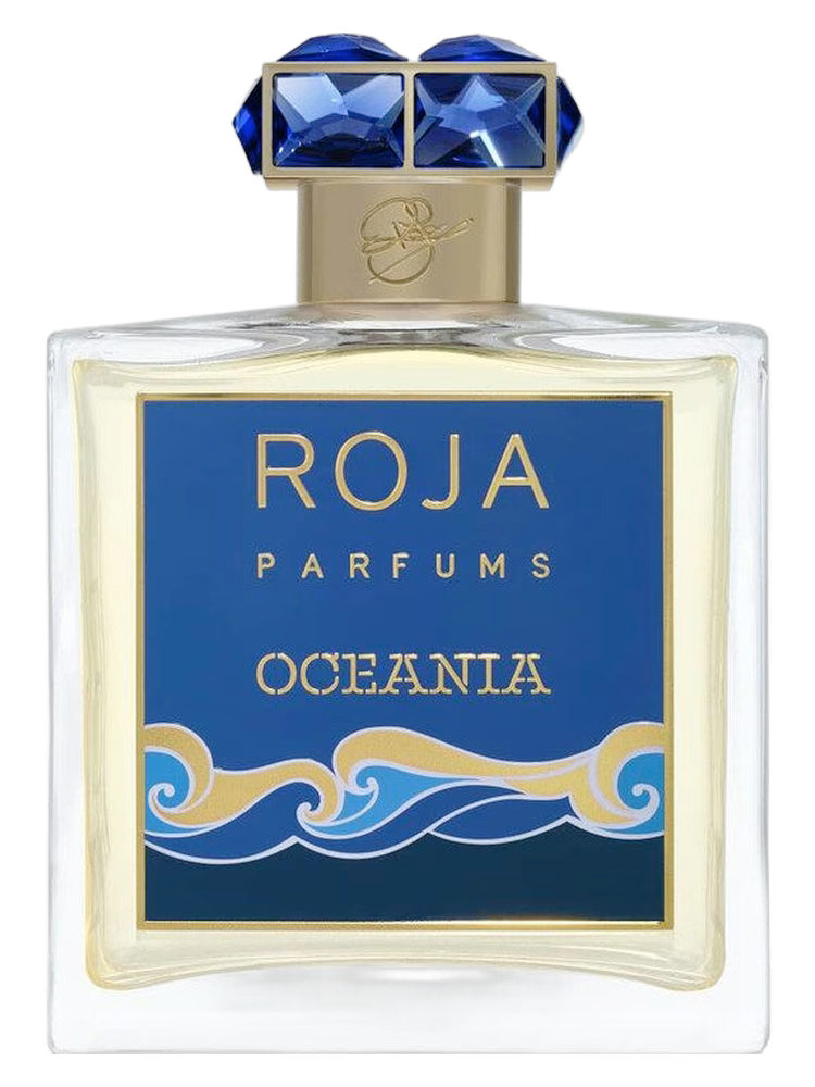 Roja Parfums Oceania perfume bottle with blue and gold design
